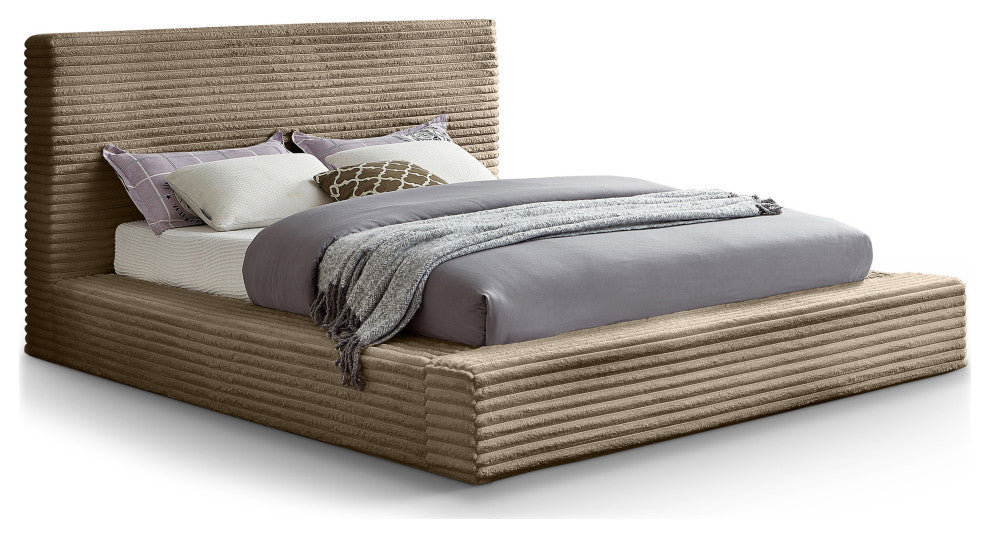 Dexter Upholstered Bed, Taupe, King, Corduroy Fabric