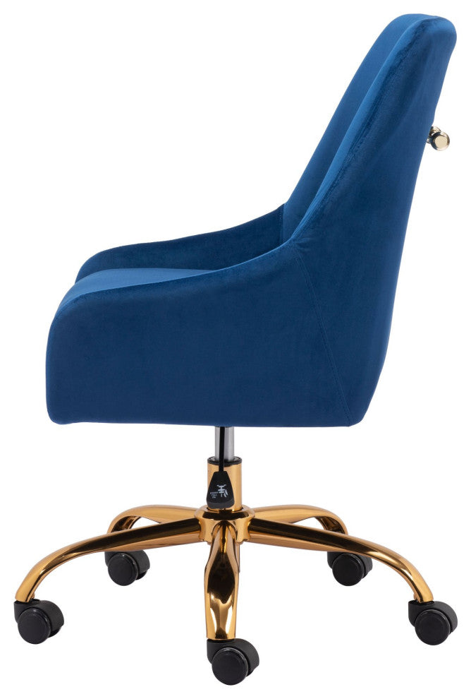 Computer Chair, Faux Vinyl Leather, Steel, Navy, Gold, Home Business Office