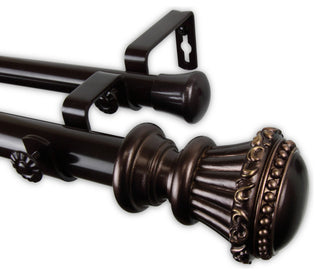 Royal 1" Double Curtain Rod, Black, Bronze, 66"-120"