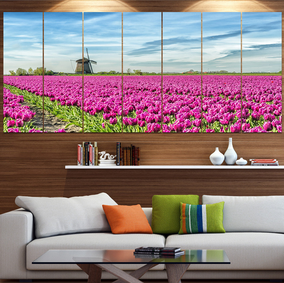 Traditional Holland Countryside, Landscape Canvas Art Print, 83"x32", 7 Panels