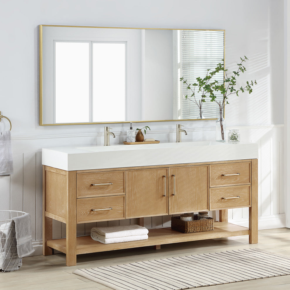 Vera Bath Vanity with Stone Top, Washed Ash Grey, 72", Single Vanity, No Mirror