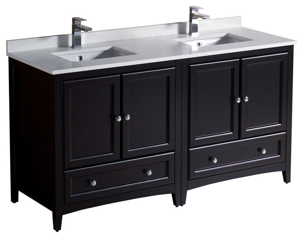 Oxford 60" Double Sink Bathroom Cabinet With Top and Sink, Espresso