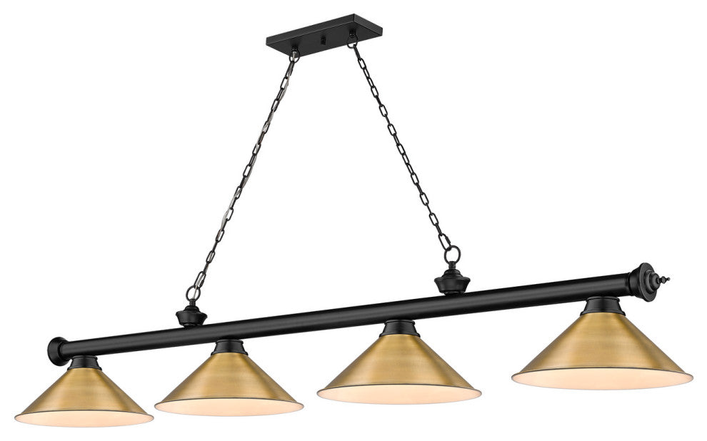 Cordon Four Light Billiard, Matte Black / Rubbed Brass