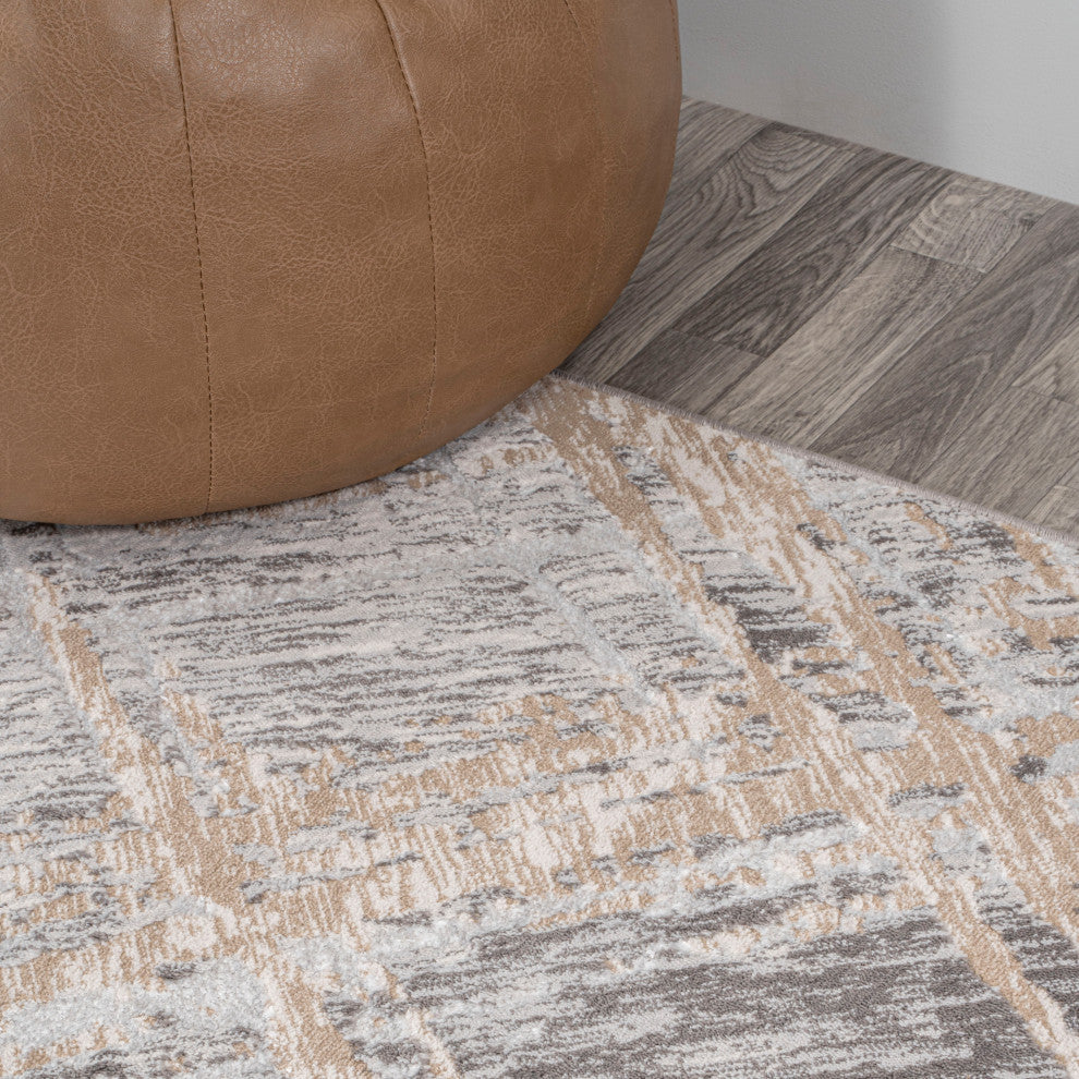 Slant Modern Abstract Beige/Gray 2 ft. x 8 ft. Runner Rug