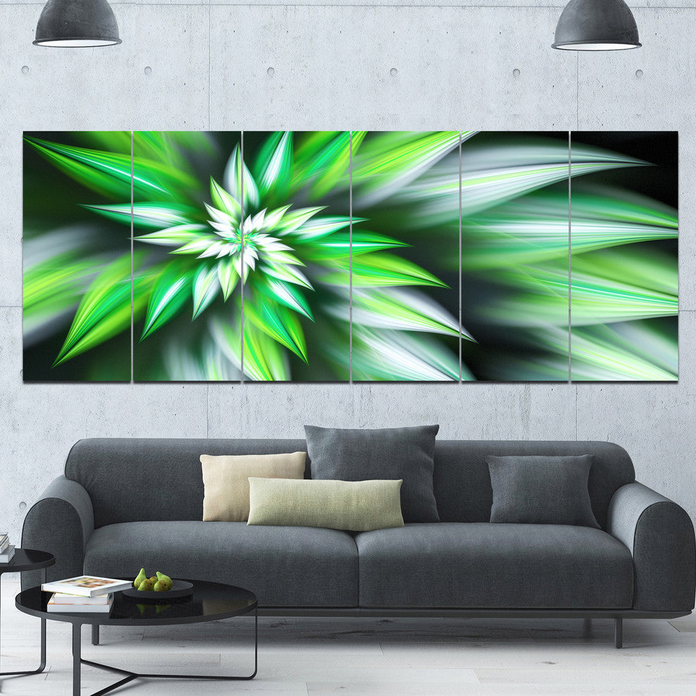 Dance of Green Exotic Flower, Floral Canvas Art Print, 70"x28", 6 Panels