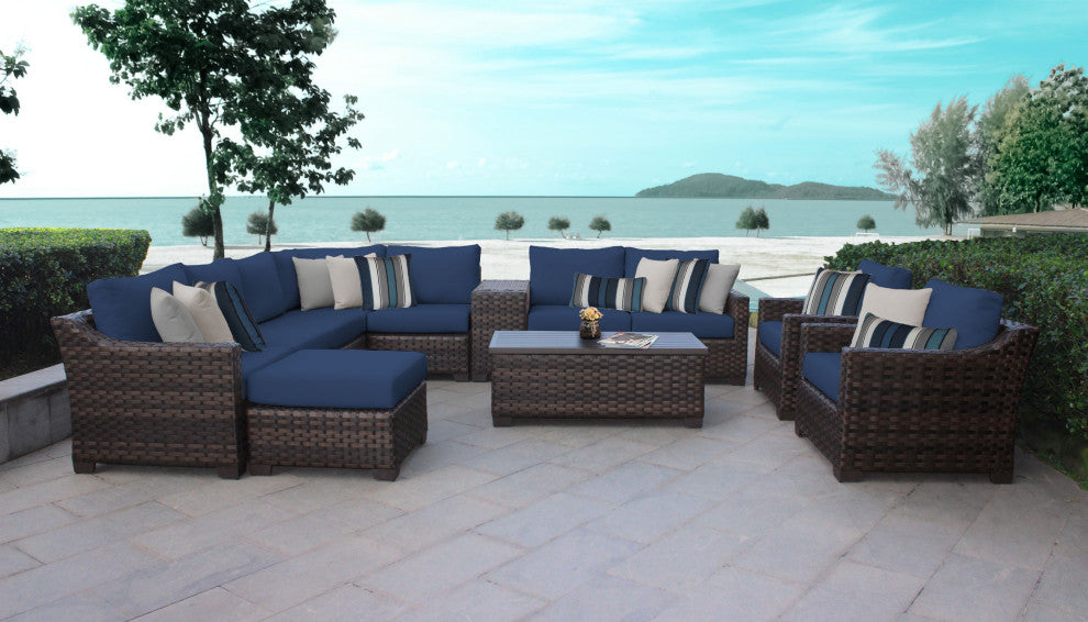 kathy ireland River Brook 12 Piece Wicker Patio Furniture Set, Midnight