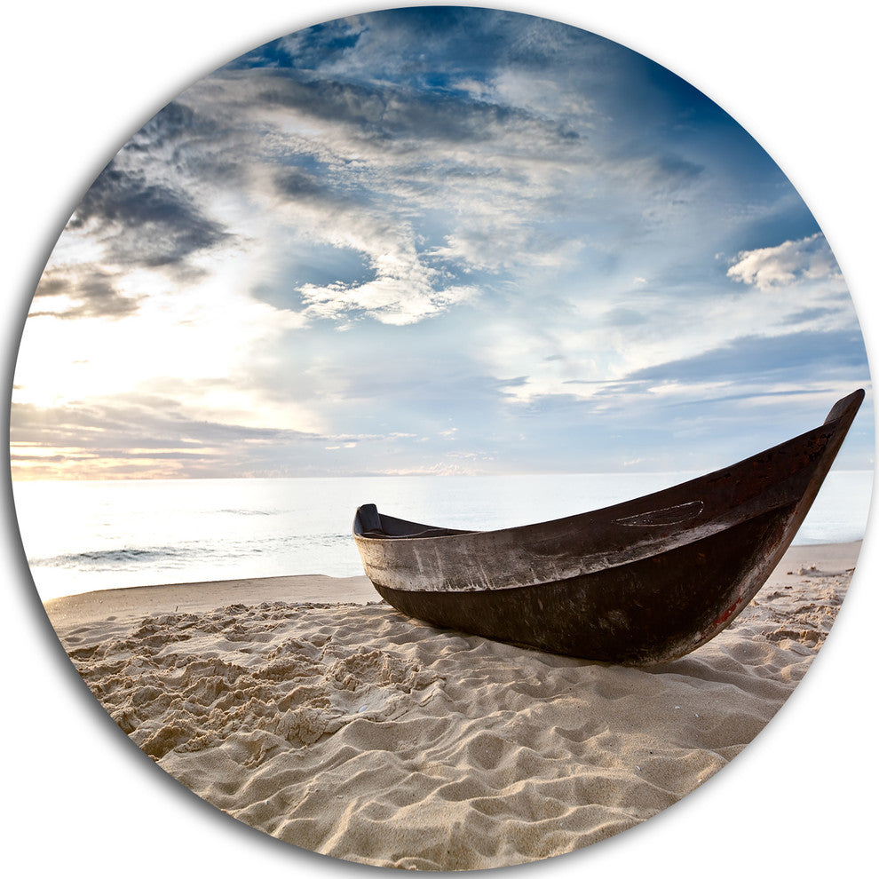 Old Fisherman Boat, Seashore Photography Round Wall Art, 11"