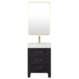 Leon Bath Vanity With Composite Stone Top, Fir Wood Black, 24", With Mirror