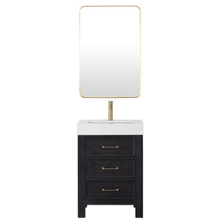 Leon Bath Vanity With Composite Stone Top, Fir Wood Black, 24", With Mirror