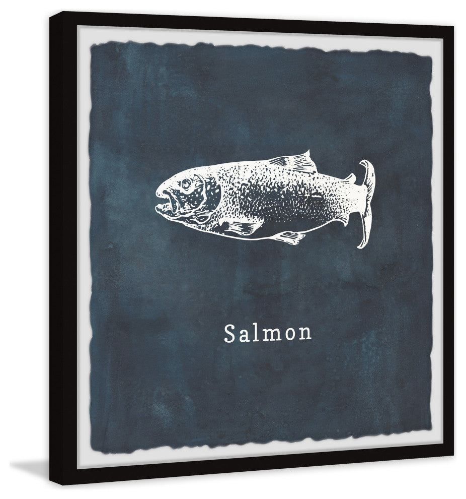"Salmon in Blue" Framed Painting Print, 24x24