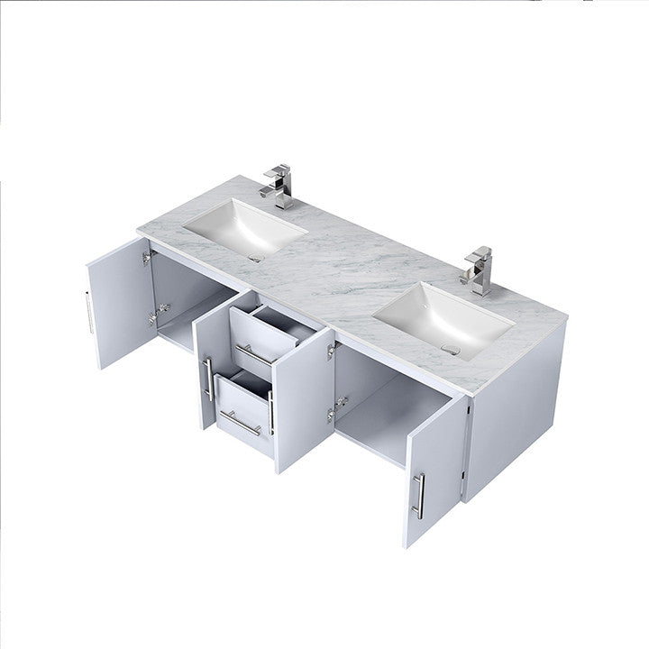 Geneva Transitional Glossy White 60" Double Vanity with 60" Led Mirror, no Top