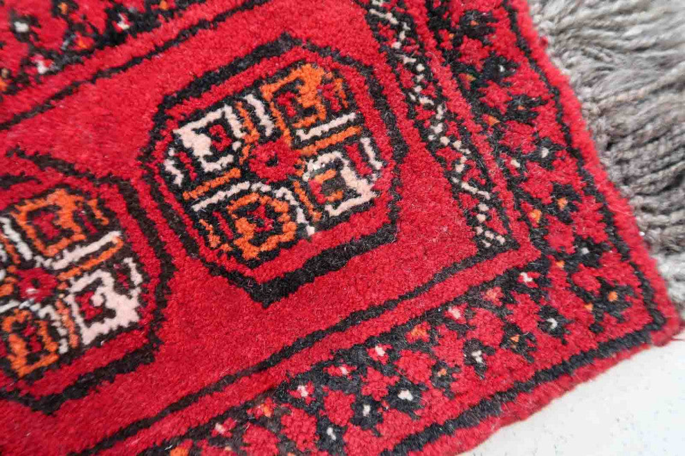 Handmade Vintage Afghan Ersari Mat 0.7'x0.9', 24cmx30cm, 1970s