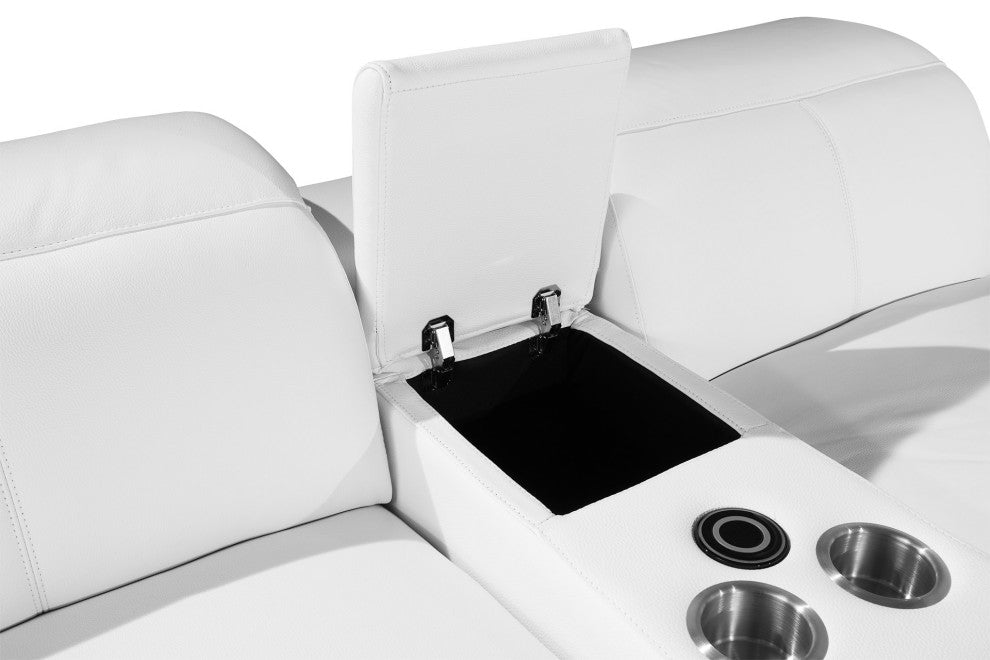Federico 7-Piece L-Shaped Top Grain Italian Leather Sectional-4 Power Recliners, White