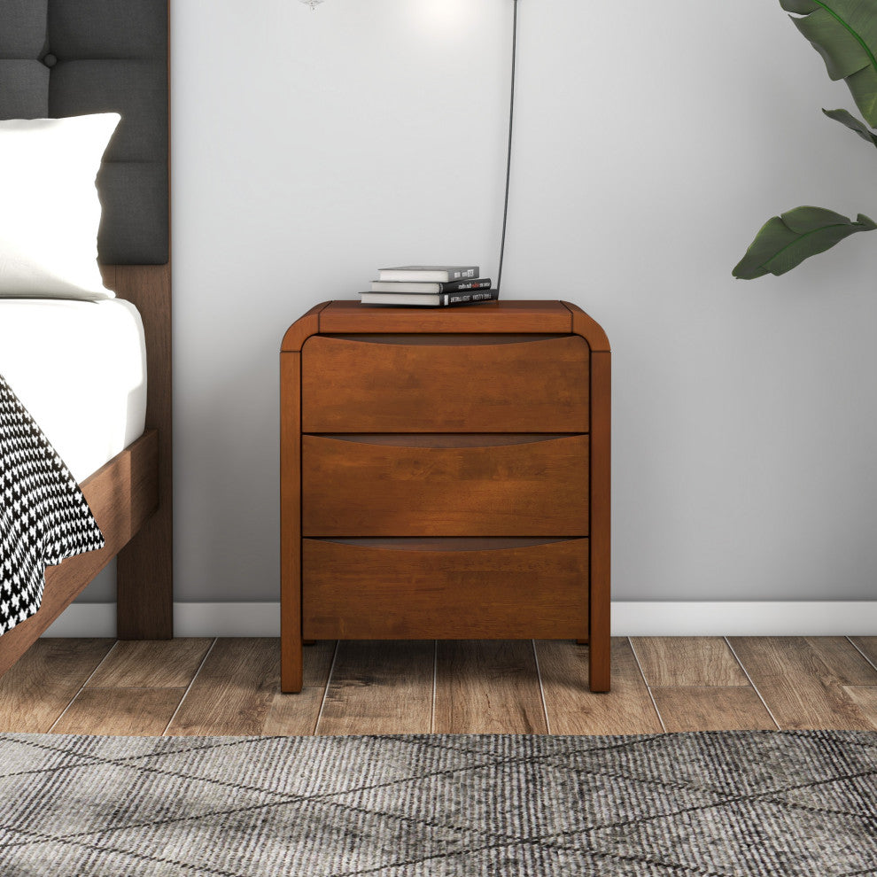 Danbury Mid Century Modern Walnut Nightstand Bed Side Tables, 3-Drawer