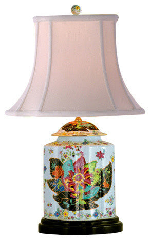 Vibrant Flowers Porcelain Scalloped Jar Table Lamp