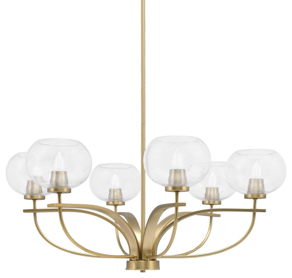 Cavella 6-Light Chandelier, New Age Brass, 7" Clear Bubble Glass