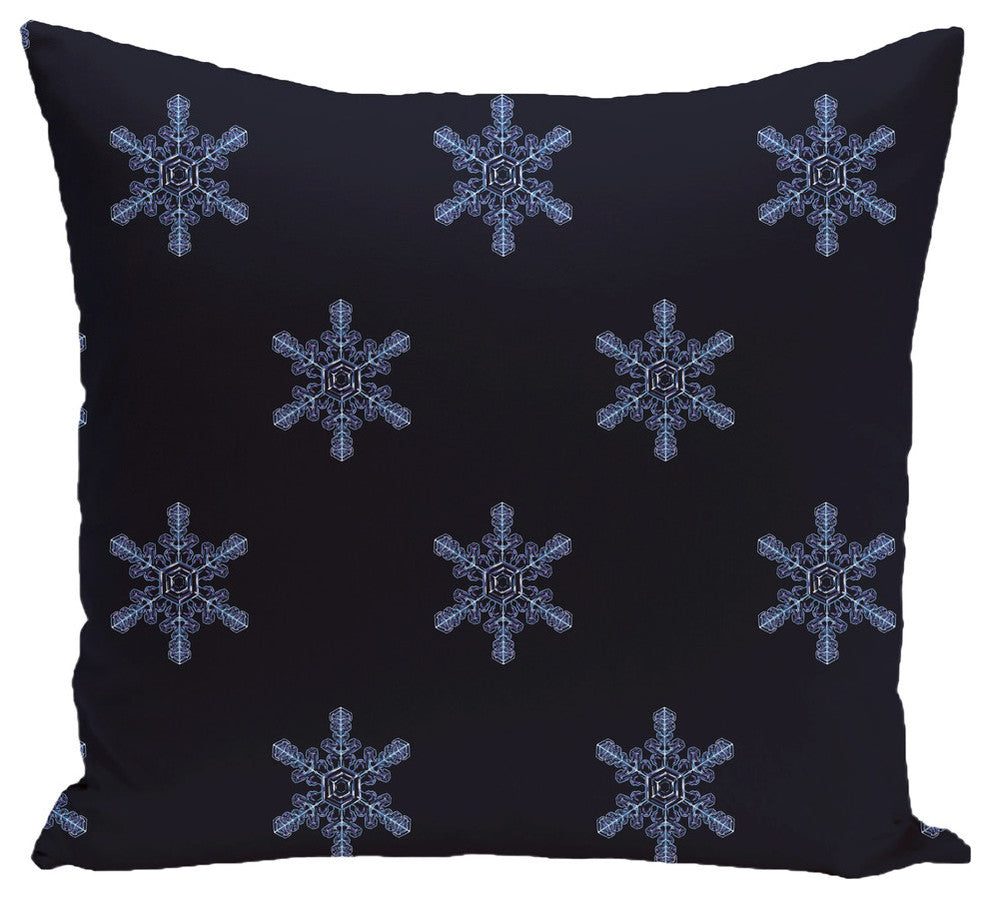 Flurries, Decorative Holiday Print Pillow, Navy Blue, 16"x16"
