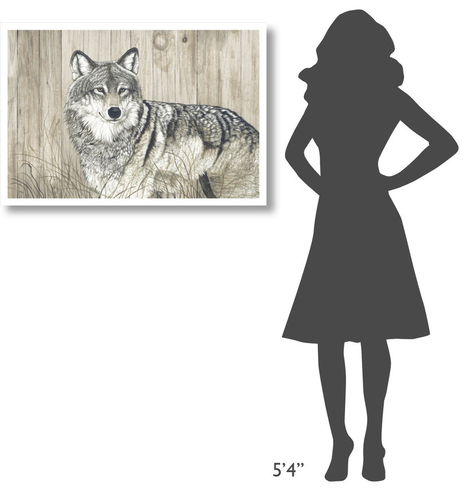 "Wolf in Grass on Barn Board" Digital Paper Print by Jacquie Vaux, 38"x26"