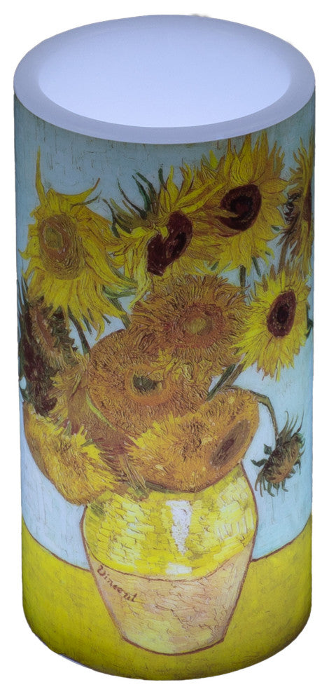 LED Candle With Remote Van Gogh Sunflowers Battery Operated Candle