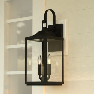 Old Town 2-Light Textured Black Transitional Outdoor Wall Lantern Clear Glass