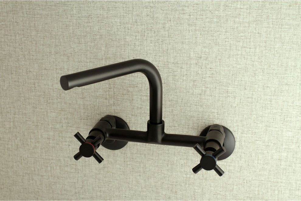Kingston Brass 8" Adjustable Center Wall Mount Kitchen Faucet, Matte Black