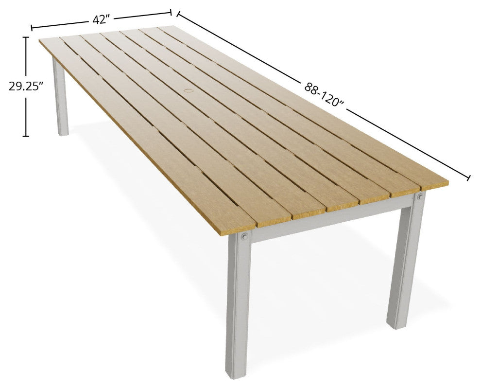 42" x 120" Rustic Extendable Outdoor Dining Table, Snow