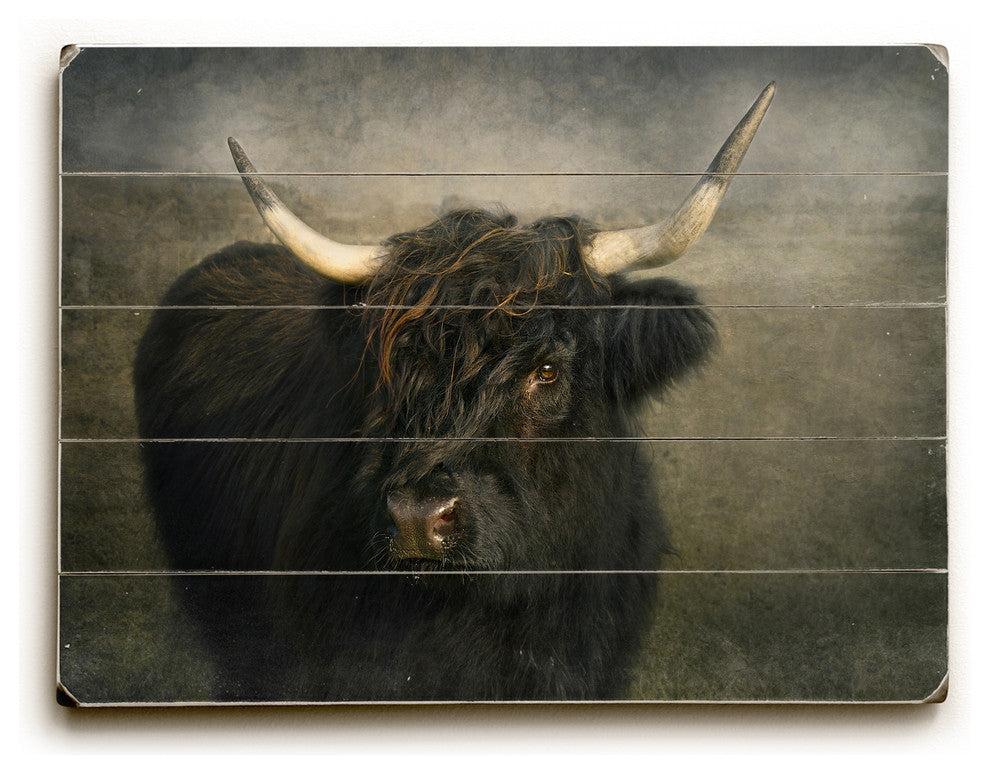 Black Cow Wooden Sign