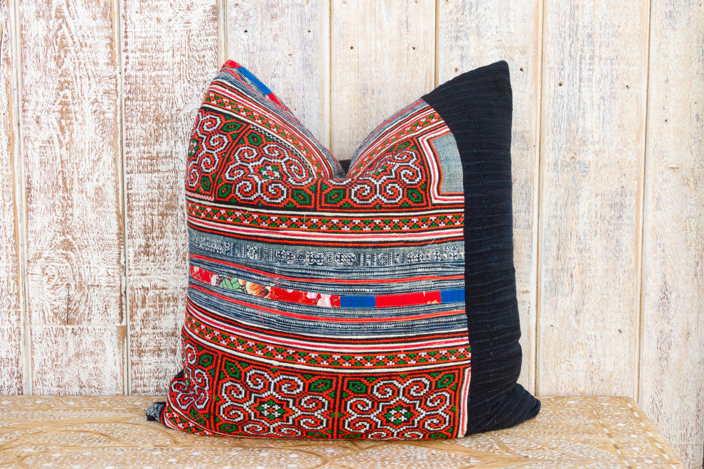 Large Antique Hmong Floral Pillow