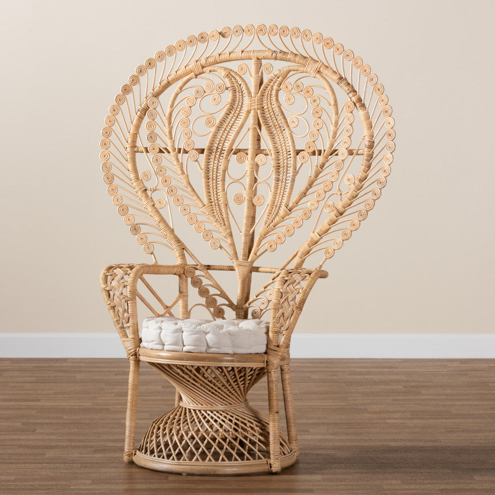 Fedra Modern Bohemian Natural Brown Rattan Peacock Accent Chair