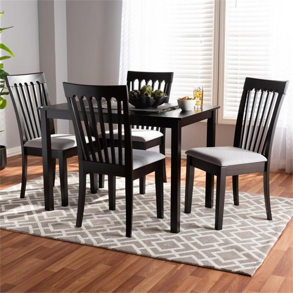 Minette Gray Fabric Upholstered Espresso Browned Wood 5-Piece Dining Set