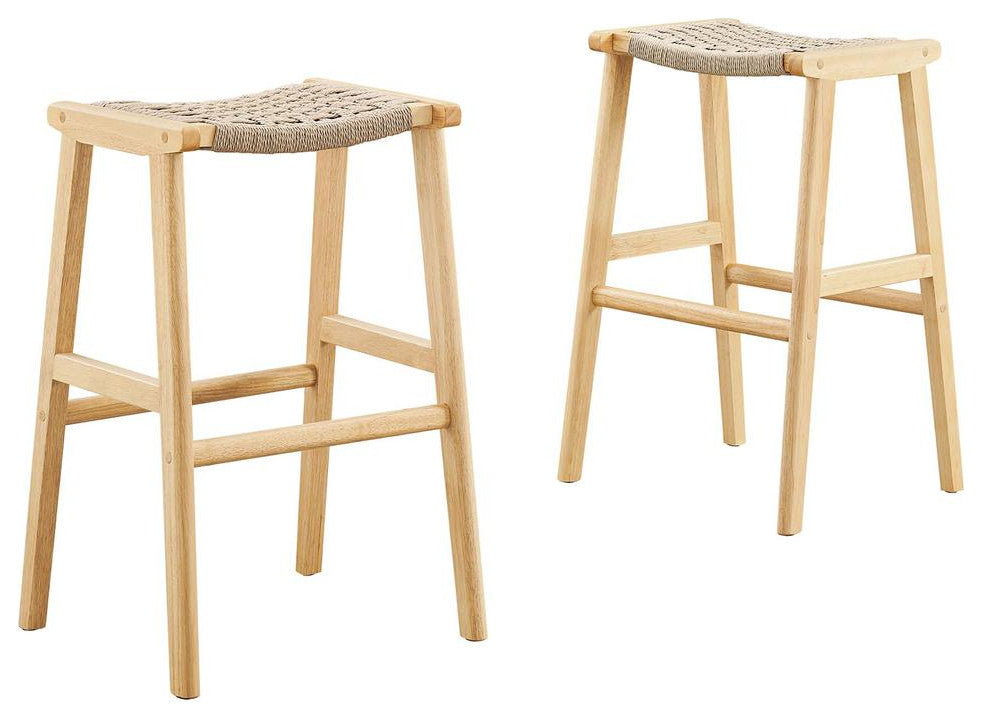Saoirse Woven Rope Wood Bar Stool - Set of 2