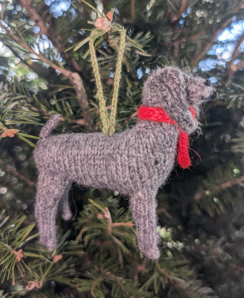 Hand-Knit Weimaraner Christmas Ornament
