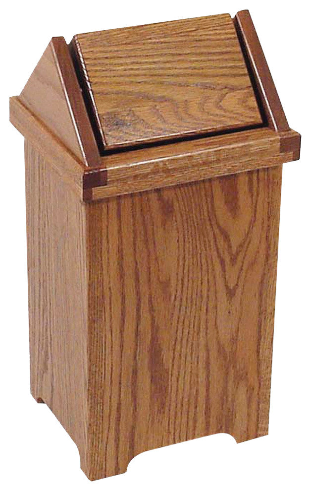 Amish Made Oak Flip-Top Trash Can, Seely Stain, Regular