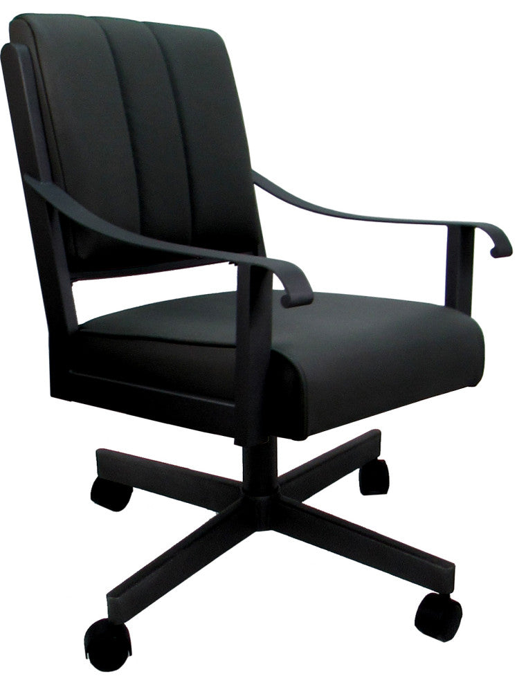 Leather Memphis Dining Caster Chair Swivel Tilt with Wheels, Black Leather on Black