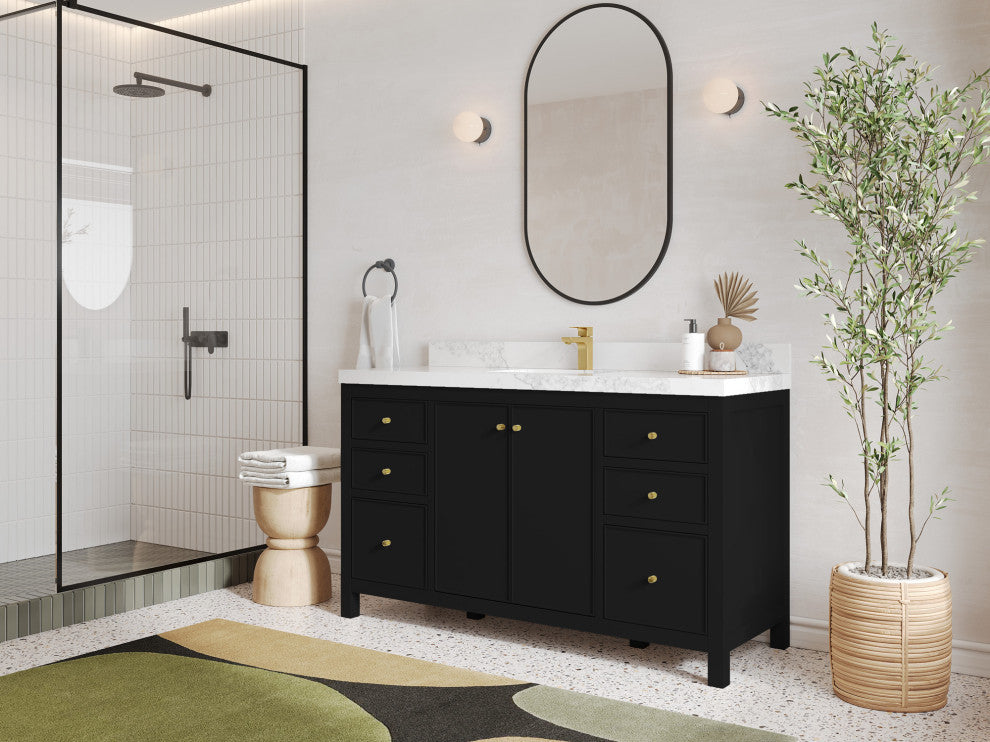 Chicago 60" Single Sink Bathroom Vanity, Black 2" Viola Gold