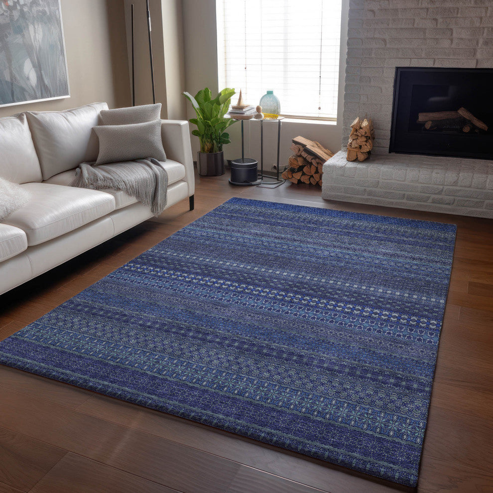 Premium Machine Washable Mayfield AMF527 Navy 10' x 14' Rug