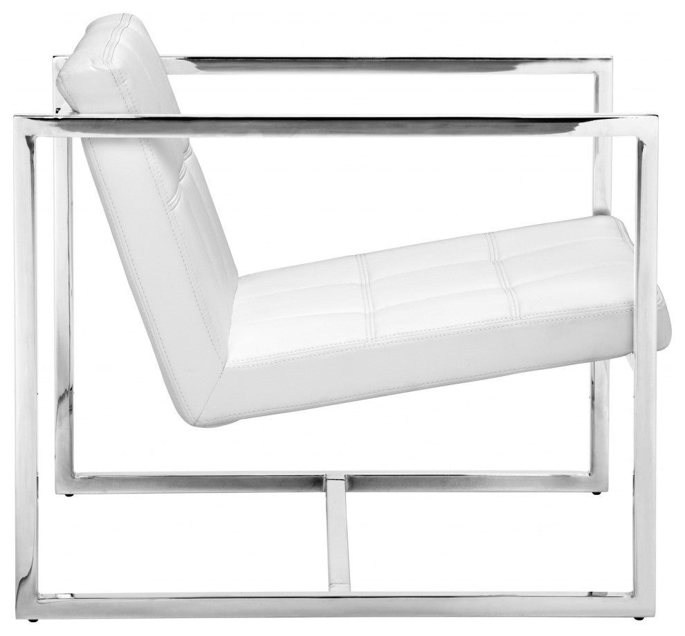 Chrome Cubed White Faux Leather Armchair