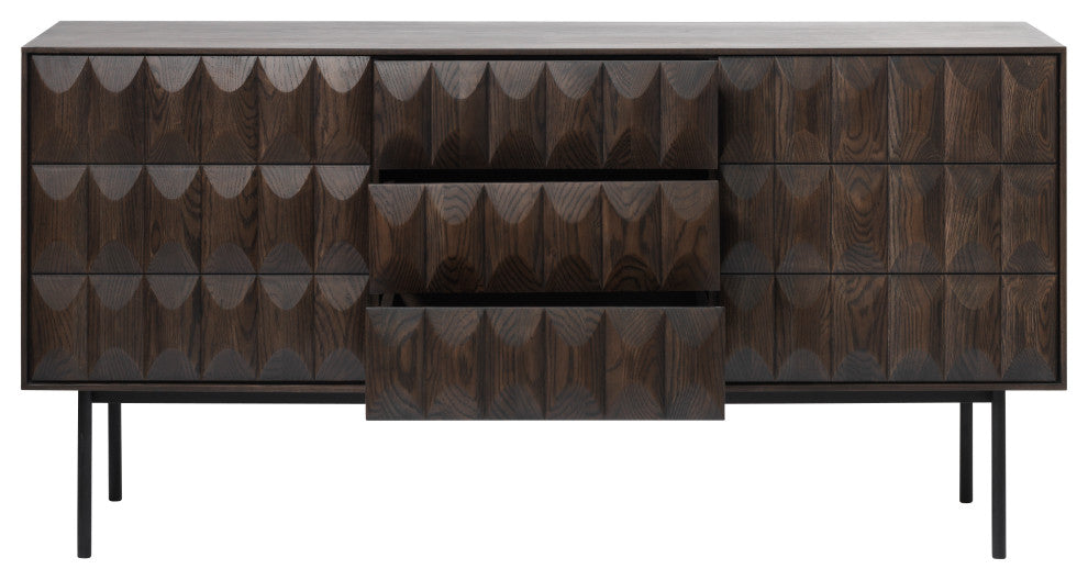 Modern 63" Wide 3-Section Sideboard With Drawers, Black, 3-Section