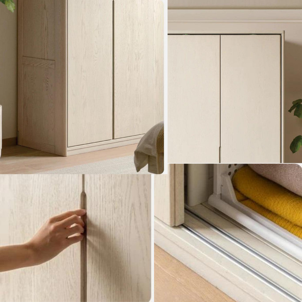 Oak Solid Wood Cream Wardrobe Sliding Door, 78.7x24.4x86.6"