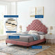 Tufted Platform Bed Frame, Queen Size, Velvet, Pink, Modern Contemporary