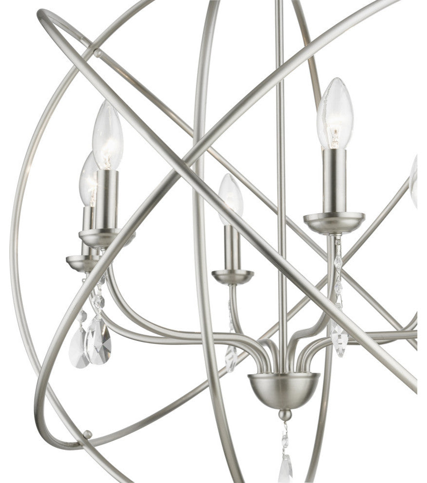 Aria 6 Light Brushed Nickel Globe Pendant Chandelier