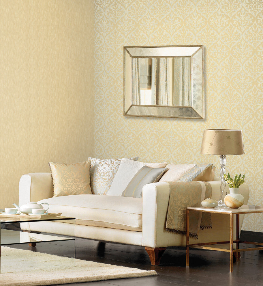 Sumatra Gold Ikat Damask Wallpaper Bolt