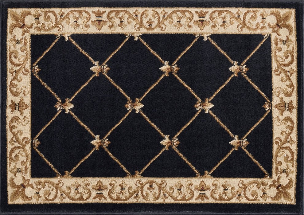 Orleans Traditional Border Area Rug, Black, 2'x3'
