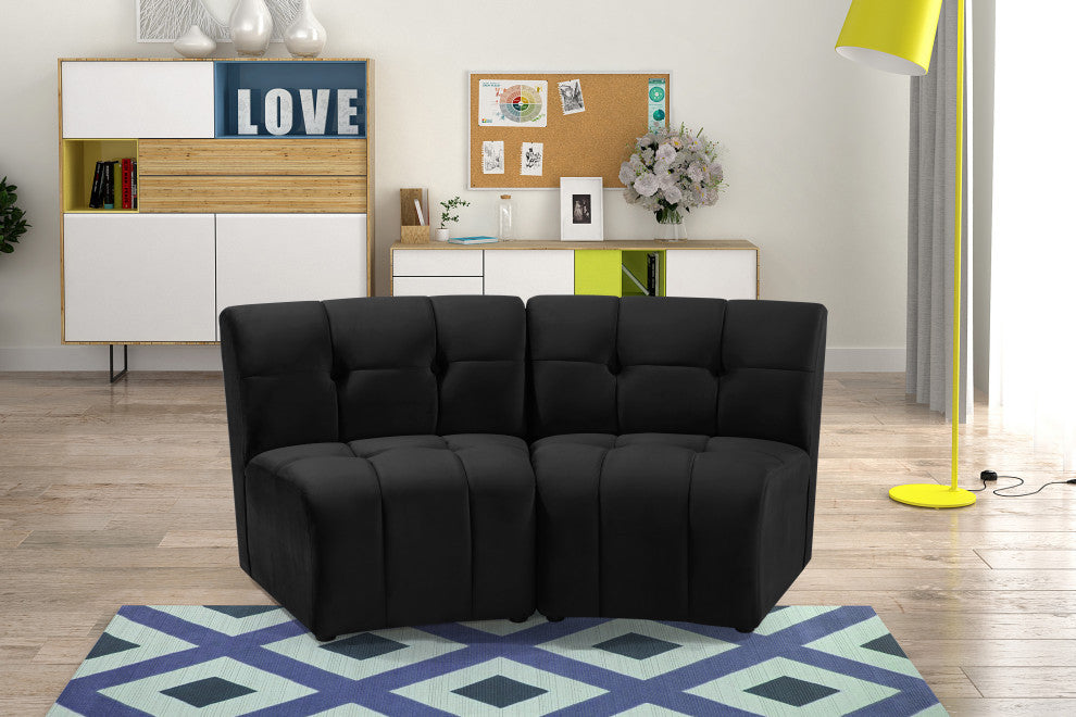 Limitless Velvet Upholstered 2-Piece Modular Sectional, Black