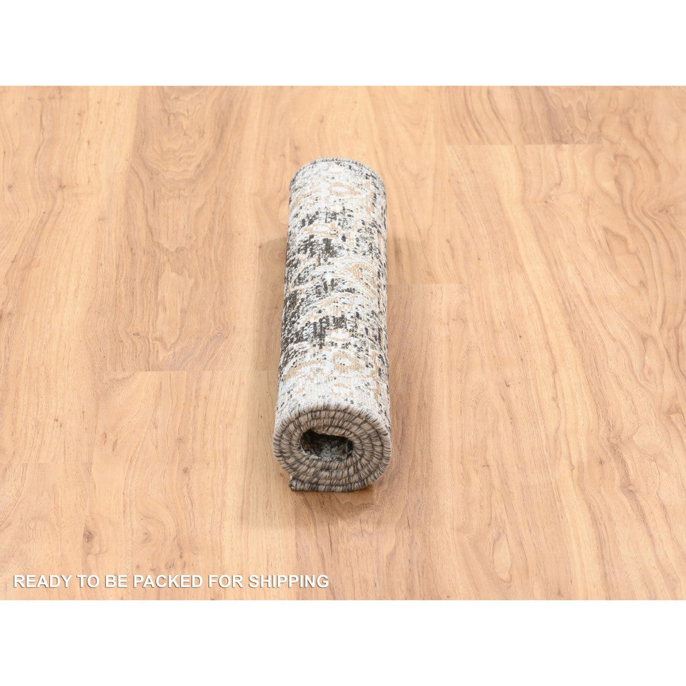 Gray, Hand Knotted Modern Persian Silk With Wool Mat Rug, 2'1"x3'0"