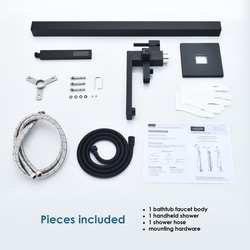 Campia Single Lever Handle Floor Mounted Tub Filler With Handshower, Matte Black