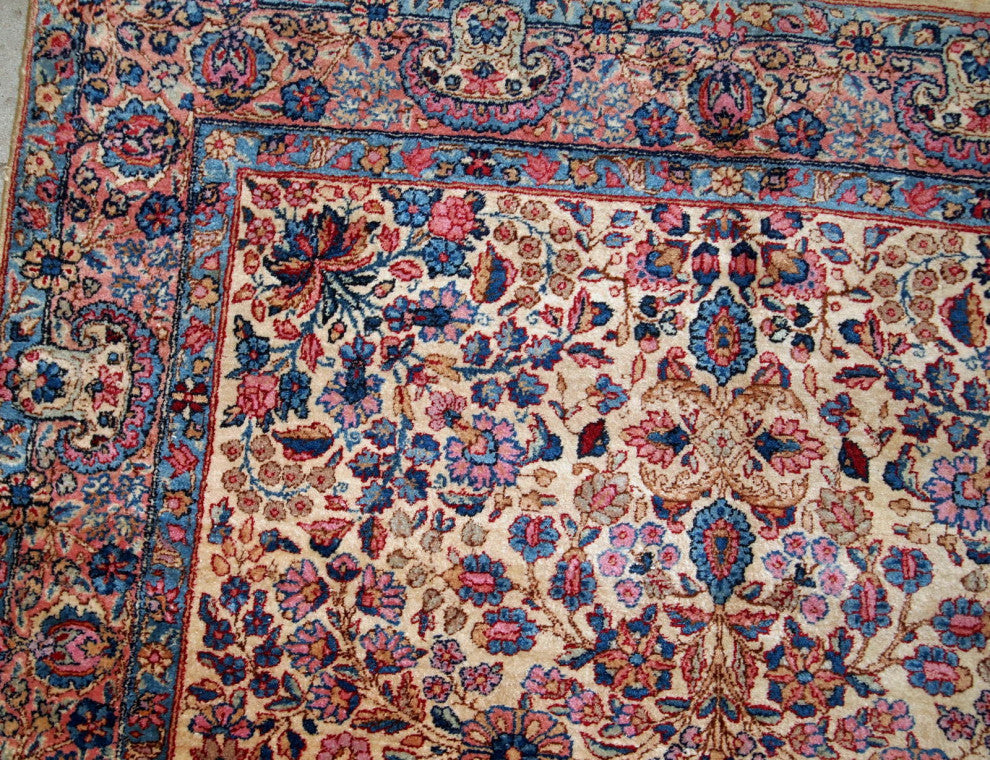 Handmade antique Persian Kerman rug 4.2' x 6.9' (128cm x 210cm) 1920s