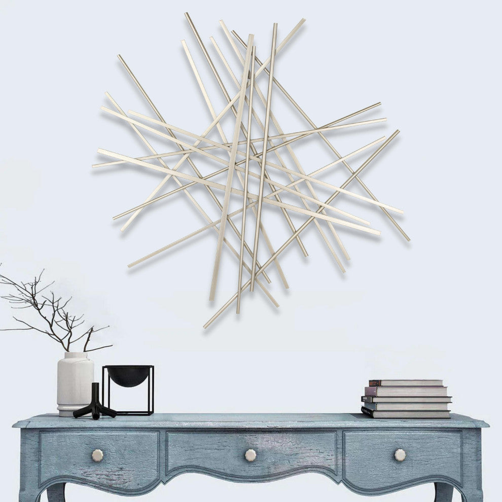 Abstract Silver Bar and Panel Wall Decor Piece