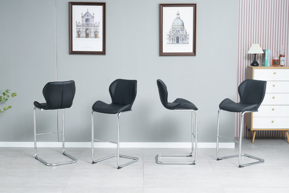 Modern PU 4 Bar chairs with Metal Legs for Dining,kitchen and Bar, Black