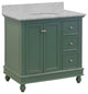 Bella 36" Bathroom Vanity, Sage Green, Carrara Marble